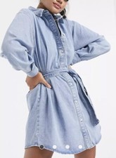 ASOS DESIGN Denim Cinched in Belted Shirt Dress Midwash Blue - US 6 - MSRP $60