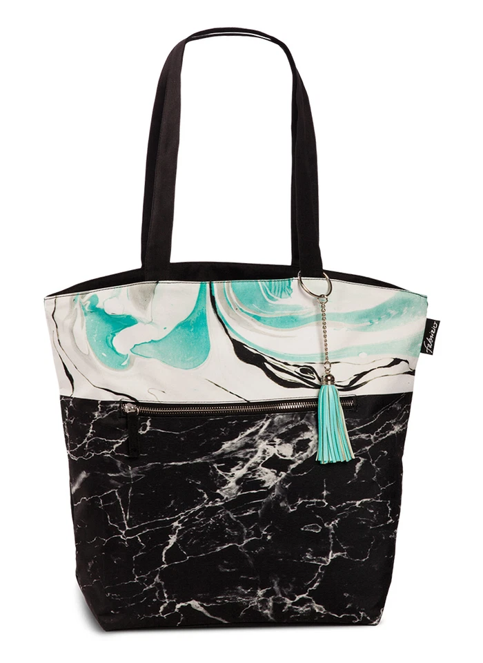 HAUS UND DEKO Badetasche Umhängetasche Tasche Einkaufs-/ Strandtasche schwarz weiß marmoriert