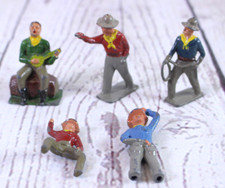 5 Britains Lead Cowboy Figures 1940s Hand Painted Toy Soldiers England