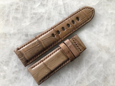 24mm/22mm Brown Alligator Crocodile Embossed Leather Watch Strap Band