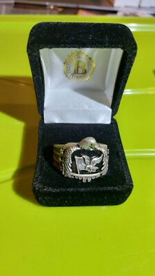 BGE GOD BLESS AMERICA black Onyx SS Eagle Holding USA Flag Stars Ring Size 14