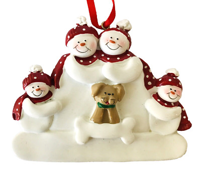 Snowman Family Christmas Ornament Parents 2 Kids & Pet Dog Personalize DIY 3''