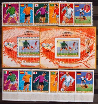 AJMAN 1970 SOCCER, Cpl MNH/** GOLD Overprinted ImPerf + Perf Sets ...