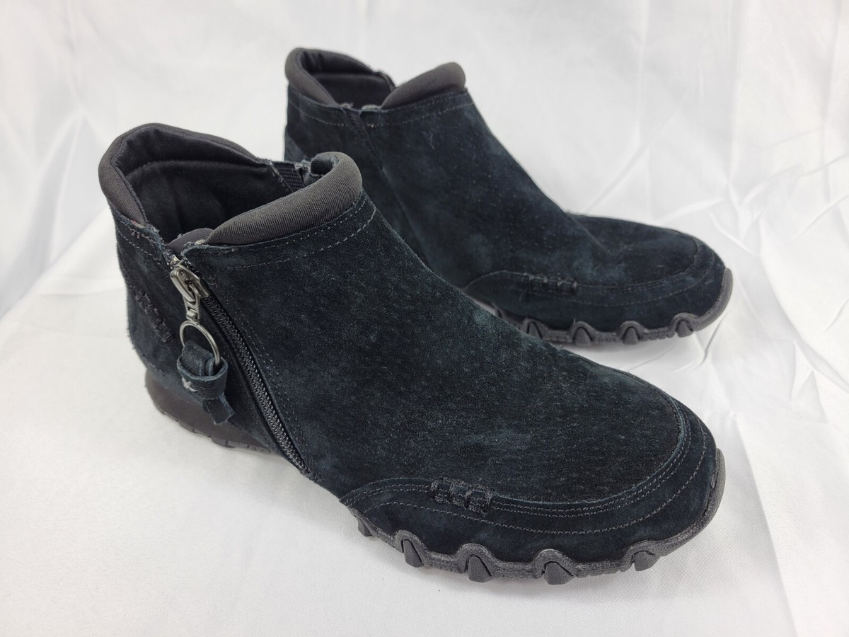 Skechers Bikers Zappiest Womens Black Leather Side Zip Shoes