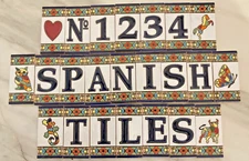 Spanish Hand Painted Number & Letter Ceramic Tiles 3''x1.5'' Frames Dog Cat Sun 