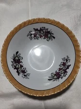 Vintage Yamatsu Japan Rice/Soup Bowl Purple  Floral With Orange Luster Rim 7”