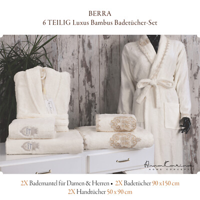 BERRA Bambus Badetcher-Set 2x Bademantel 2x Badetuch 2x Handtuch Rosa  Creme | eBay.de