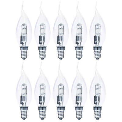 10er Pack Halogenkerze mit gebogener Spitze 42W = 53W SES E14 2700K warmweiß dimmbar