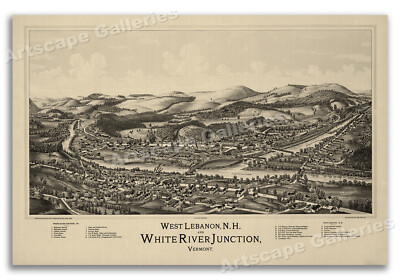 1889 West Lebanon Vermont Vintage Old Panoramic City Map - 24x36