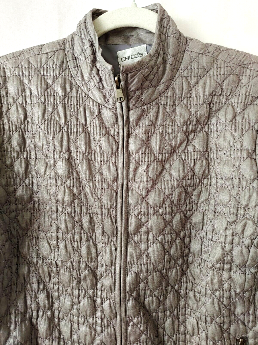 Chico's Zip Front Quilted Jacket 2 Zip Pockets Lined Size 1 (8
