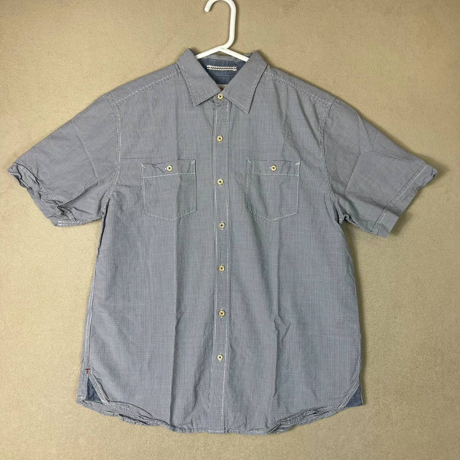 Tommy Bahama Shirt Adult Medium Gray/White Short Sleeve Button Up Beach Mens