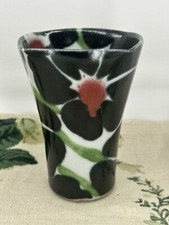 VINTAGE 1980s JANICE TCHALENKO Black Rose floral Dart Pottery vase 14cm