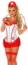 NWT! Women's 2 Piece Miss Naughty Nurse Costume Bustier / Corset and Panties M