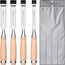 Juego de 4 cinceles para madera, banco de acero CRV con borde afilado y biselado