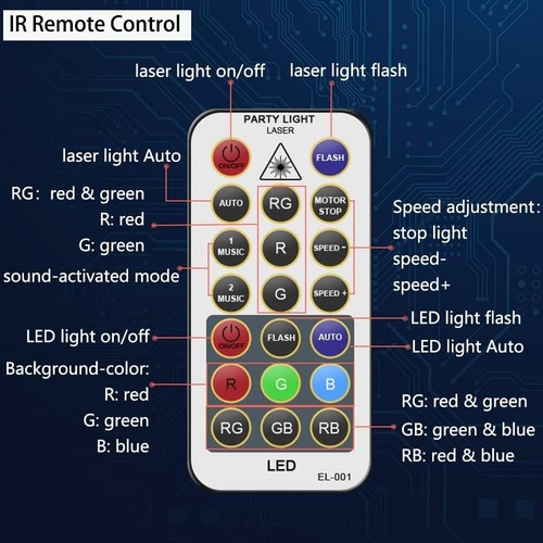 DJ Disco Lights Metal Remote Sound Activated Party Projector for Events - Picture 7 of 9