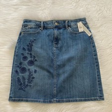 NEW wTag-TALBOTS Embroidered Blue Denim Skirt 4P