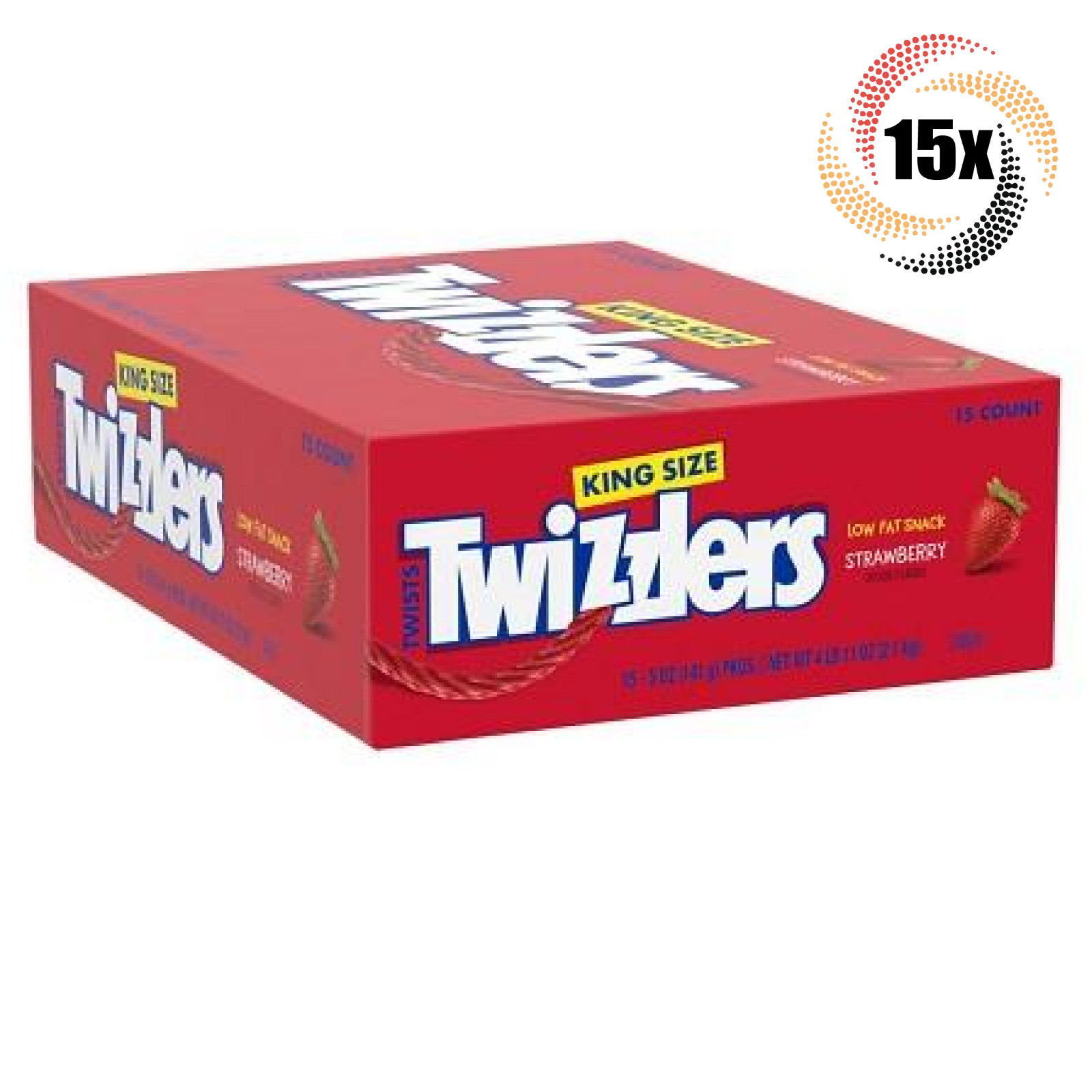 Полная коробка из 15 упаковок клубнично-лакричных твистов Twizzlers с низким содержанием жира King Candy | 5 унций