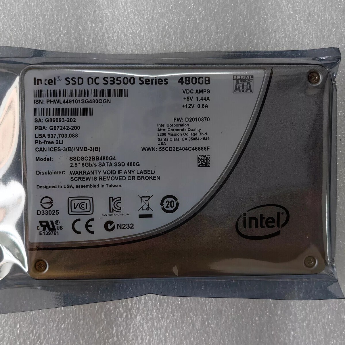 Intel DC S3500 Series 480GB Internal 2.5