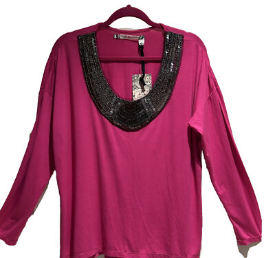  NWT  Chelsea & Violet Berry Women's L Pink Beaded Top Barbiecore $58