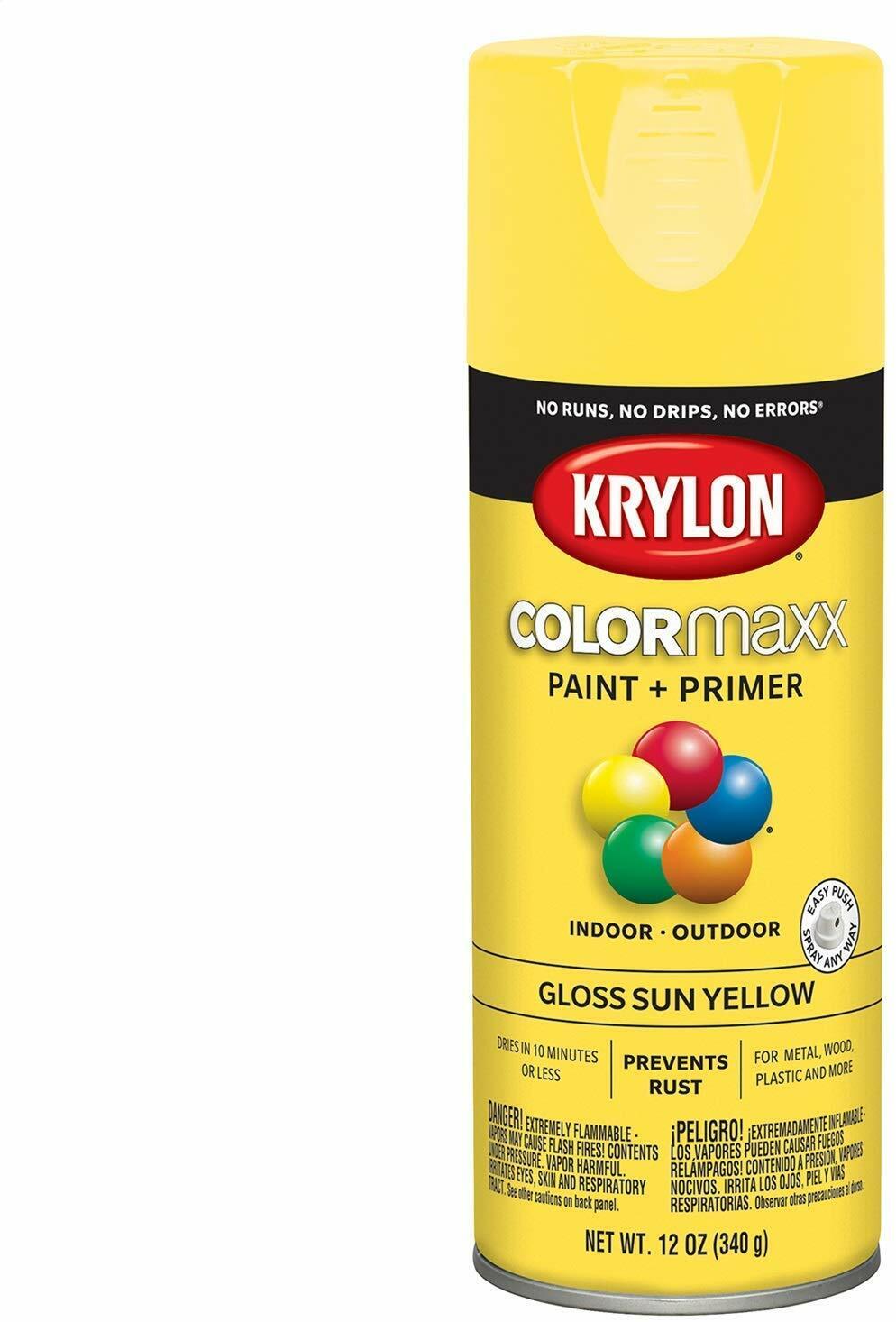 Krylon K05541007 COLORmaxx Spray Paint, Aerosol, Sun Yellow Gloss, 12 Ounce