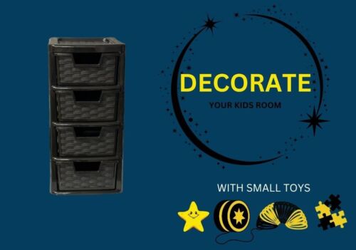 STORAGE DRAWER UNIT 4 TIER RATTAN MINI |PLASTIC TABLETOP DESKTOP ORGANIZER BLACK - Picture 3 of 7