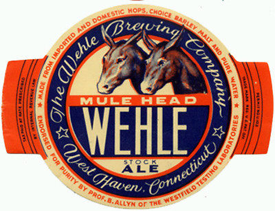 WEHLE BREWING MULE HEAD BEER LABELT SHIRT W HAVEN CT  SMALL-XXXLARGE (F)