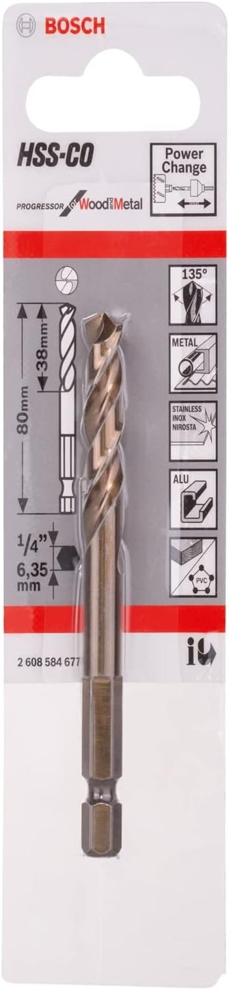 Bosch 2608584677 1/4"" Hex HSS-Co Pilot Drill Bit