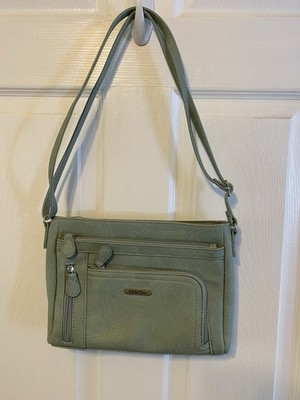MultiSac Crossbody Bag Purse Faux  Leather Sage Green 5 Zip Pockets