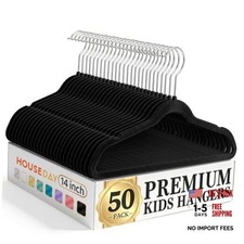 14 Inch Kids Velvet Hangers 50 Pack, Durable Big Kid 14 inch 50 Pack Black