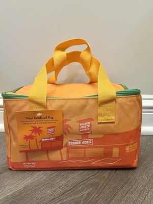 Trader Joes mini insulated bag sunny orange with green zipper Tote NEW WITH TAGS