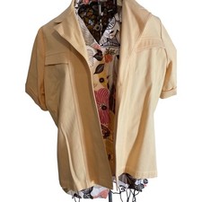 Alfred Dunner Set Size 16 Yellow Textured Short Sleeve. Shirt Tropical Floral