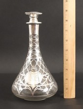 Antique 1917 BLACK STARR & FROST Sterling Silver Overlay Glass Liquor Decanter