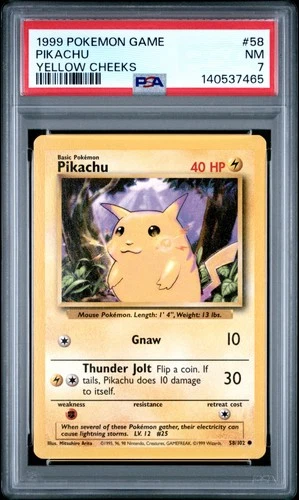1999 POKEMON BASE SET UNLIMITED YELLOW CHEEKS #58 PIKACHU PSA 7