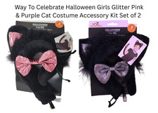 Way To Celebrate Halloween Girls Glitter Pink  Purple Cat Costume Kit Lot of 2