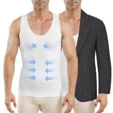 2Pack Men's Body Shaper Belly Chest Compression Shirt Slimming Gym Tank Top Vest