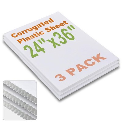 24x36 Corrugated Plastic Board, 3 Pack Coroplast Plastic Sheet, 3/16 Inch Thi...
