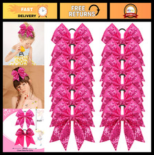 12PCS Large Glitter Cheer Hair Bows - 7" Ponytail Holders for Girls  Sports
