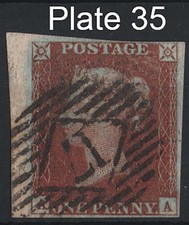 GB 1841 1d red plate 35 AA fu, close-good margins, late usage, London 17