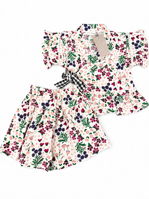 AMPERSAND Girls Jinbei Set 70cm Floral Cotton Yukata Outfit Pre-owned Unused