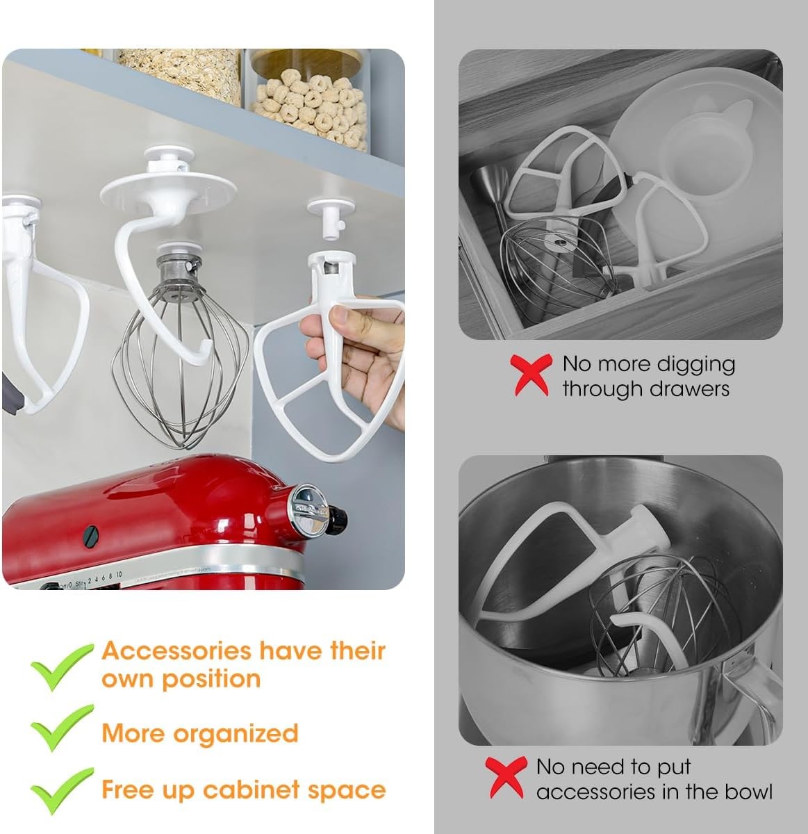 4 Pack Stand Mixer Attachment Holder Compatible with KitchenAid