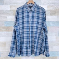 John Varvatos USA Linen Shirt Blue Plaid Button Down Lightweight Casual Mens XL