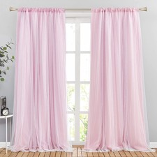 Pink Curtains for Bedroom - Double-Layered Curtains for Nursery Girls with Ti...