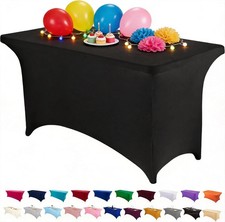 Peomeise 4FT Spandex Table Cover Rectangular Stretch Spandex Tablecloth Black,4