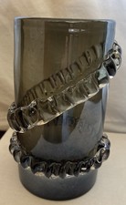 MCM Murano Brutalist Art Glass Vase Gray Smoky Applied Rope Bands Seguso 