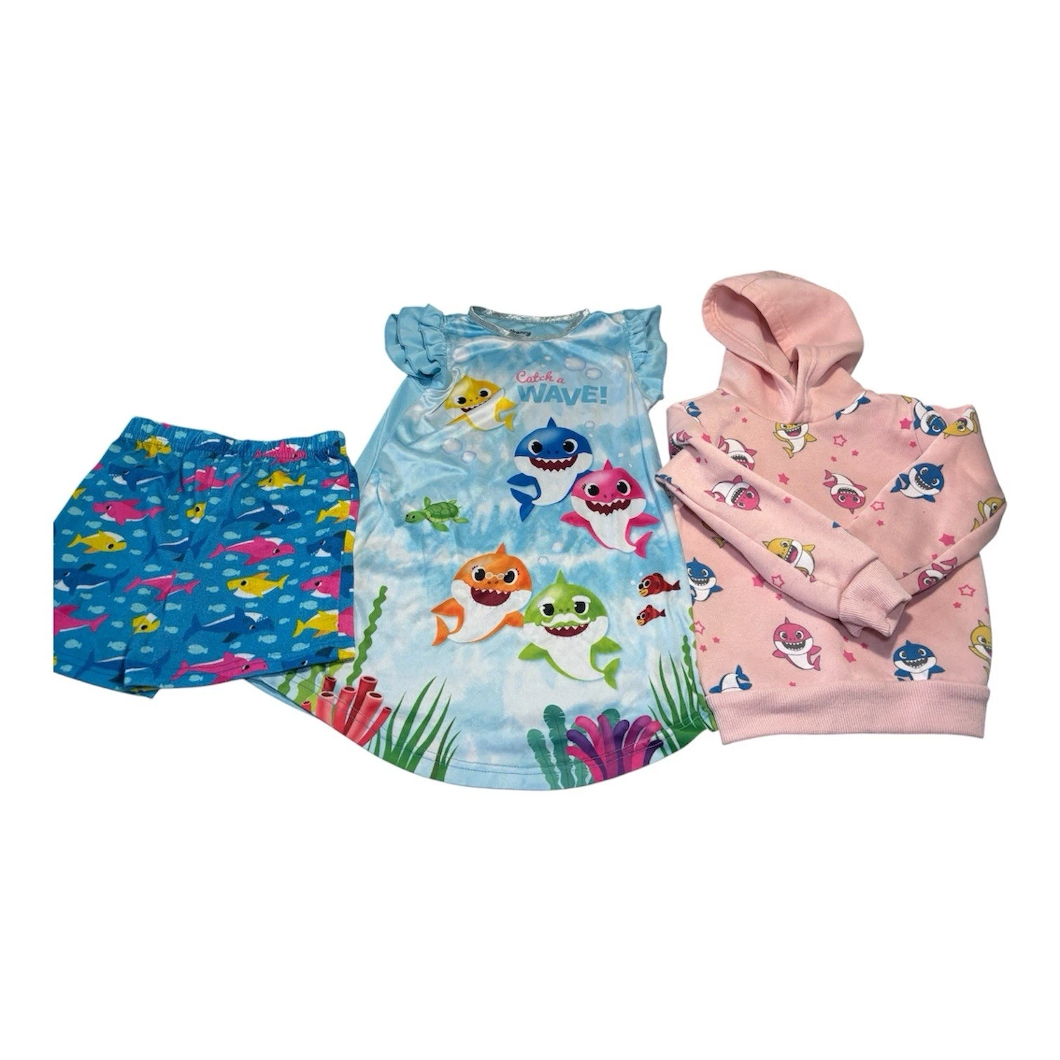 Baby Shark 4t-5t Clothing Lot,nightgown, Shorts,hoodie Girls