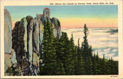 Bad Lands South Dakota SD Above the Clouds Harney Peak 1930s Linen Postcard
