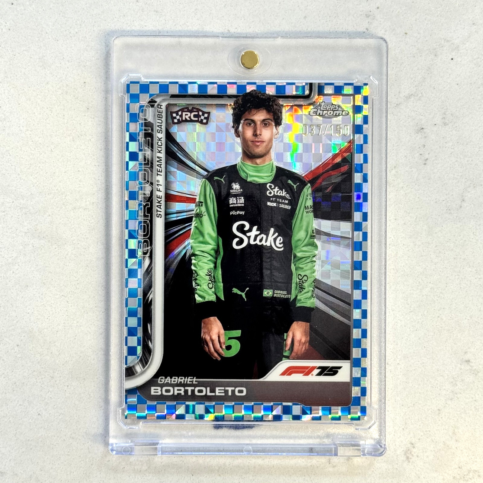2025 Topps Chrome F1 #20 GABRIEL BORTOLETO Blue Checker Flag Refractor Rc /150