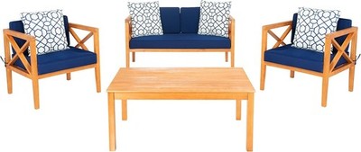 Outdoor Collection Montez Natural/Navy Blue Cushion 4-Piece Conversation Patio
