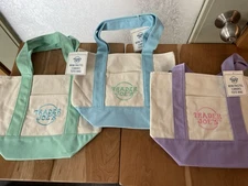 Trader Joe's Mini Pastel Canvas Tote Bag - Shown Together (one Price For All 3)