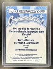 2026 Bowman Chrome Travis Bazzana Rookie Auto Blue Refractor RC #/150 Guardians